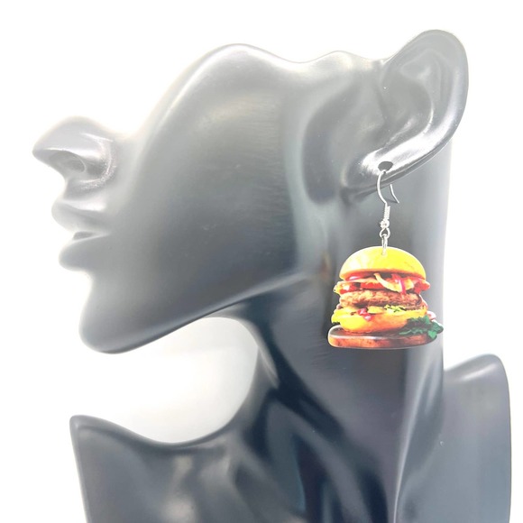 Pub Burger Earrings - Diner Earrings - Football Earrings - Sandwich BBQ Earrings - Picture 7 of 8